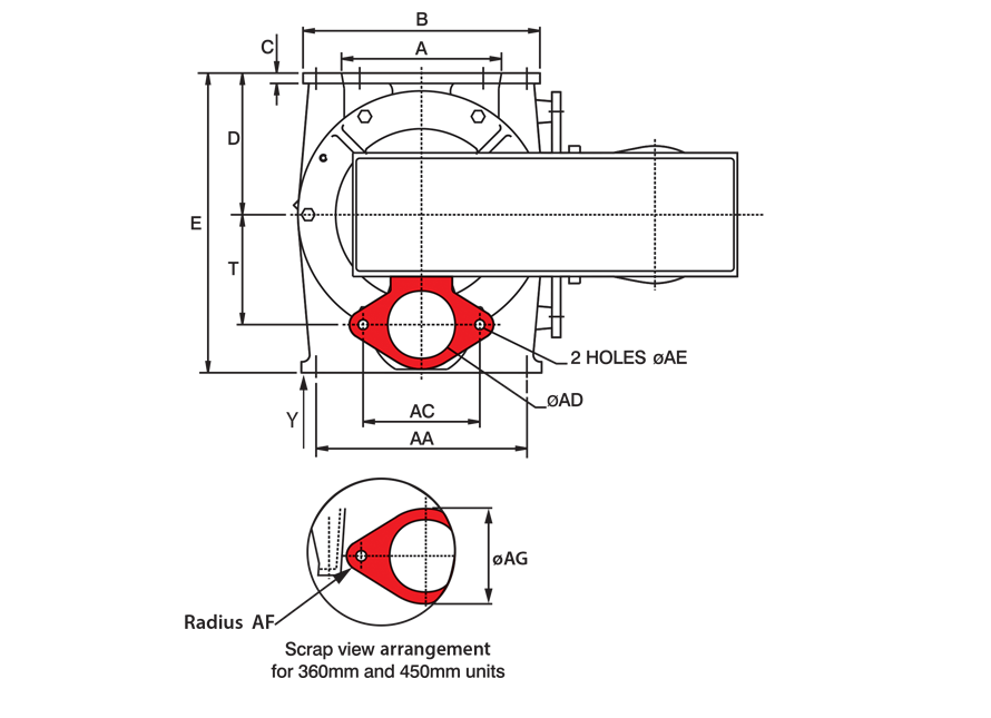 Square Rotary Airlock Technical Drawing
